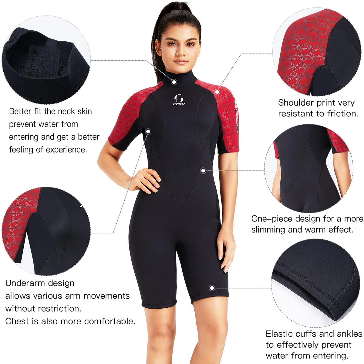 Muta corta da donna, in neoprene, 3 mm, a maniche corte, in neoprene, per surf, nuoto, kayak, snorkeling, canoa, immersioni subacquee (rosso)