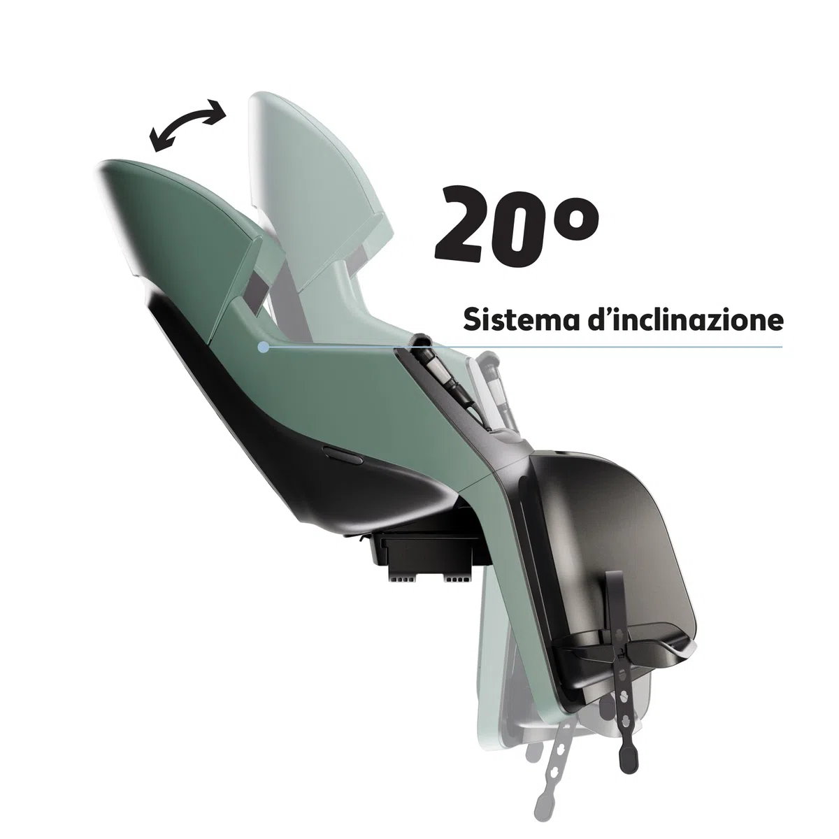 Seggiolino Posteriore Bicicletta Bambini Reclinabile Al Telaio e Portapacchi Bobike EXCLUSIVE EVOLVE MAXI doppia parete, sospensione integrata, poggiatesta regolabile e cintura a 5 punti, fino a 22 kg