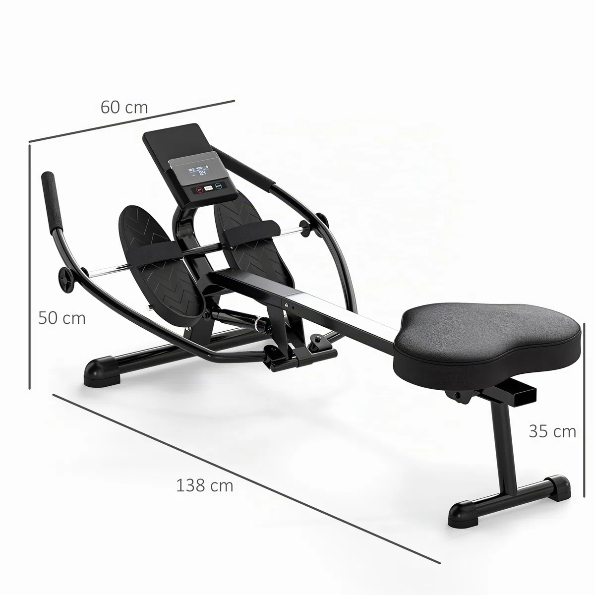 SPORTNOW Vogatore idraulico con 12 livelli di resistenza Vogatore con schermo LCD e pedale antiscivolo, portata massima 130KG, allenamento cardio a casa, nero