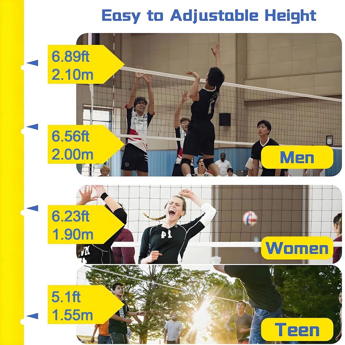 Supporto portatile regolabile in altezza per badminton e pallavolo, uso interno ed esterno