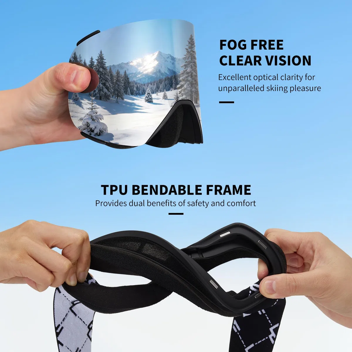 Occhiali da Sci con Magnetico Lenti Intercambiabili,YH693C Maschera da Sci OTG per Unisex Anti-UV400 Anti Nebbia Antipolvere Antivento Occhiali da Neve per Ski Ciclismo Moto