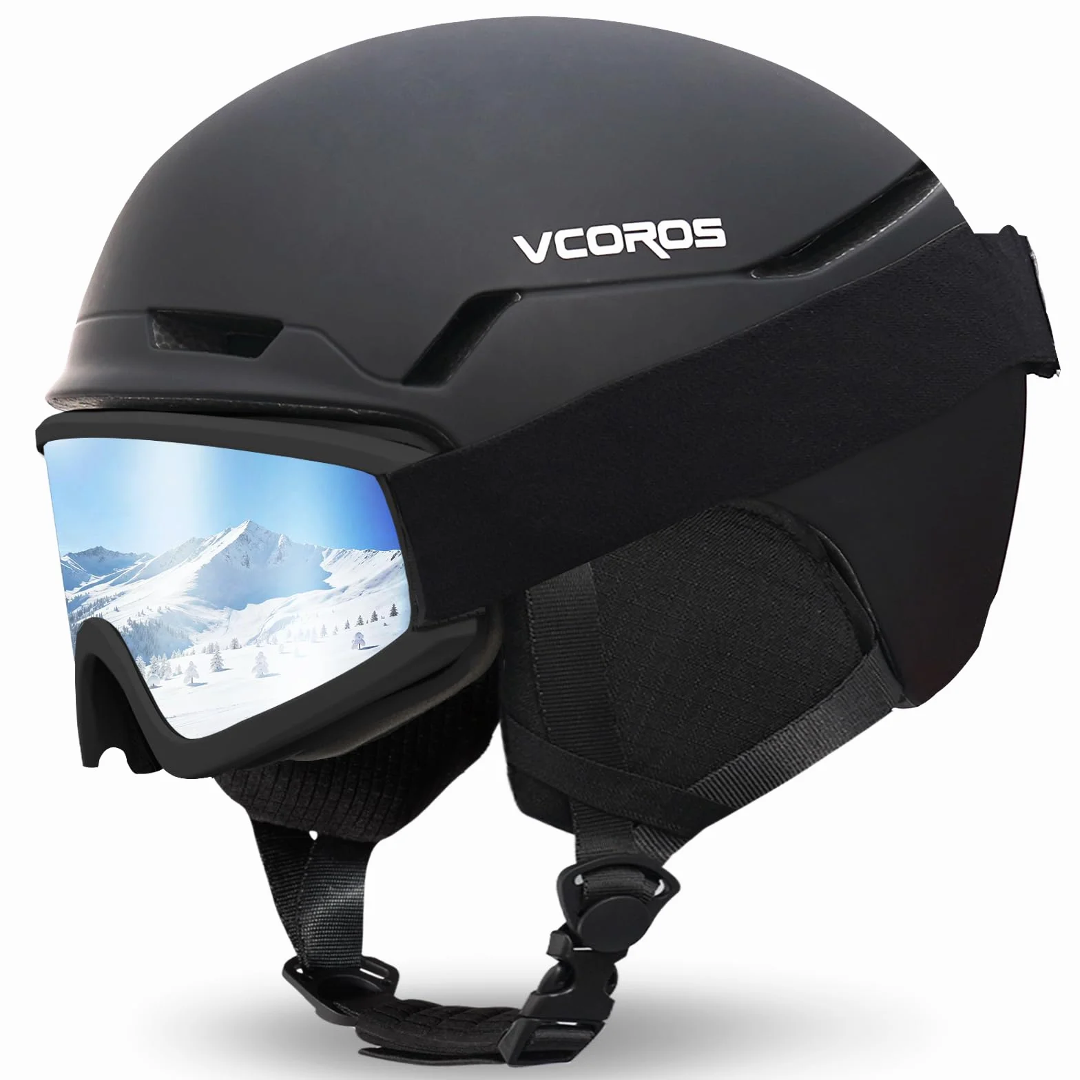 Casco da Sci con Occhiali da Sci Casco Sci per Uomo Donna con Cuscinetti Auricolari Rimovibili Ventilazione UV Ski Helmet per Ski (Nero Opaco+Occhiali da Sci, L)