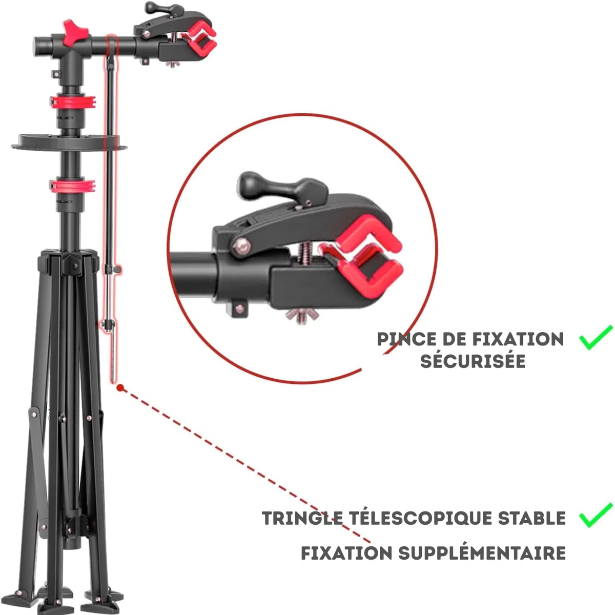 KARAT - Piedino di montaggio per bicicletta fino a 30 kg - Supporto di riparazione professionale girevole, pieghevole, altezza regolabile - 128x128x113,5 cm