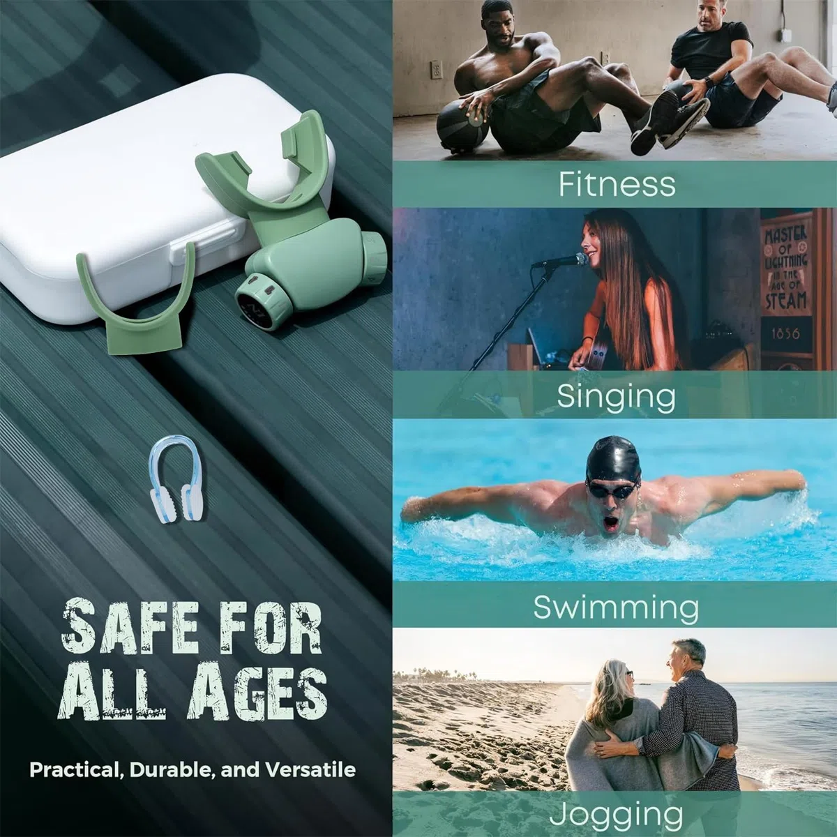 trainer per respirazione addominale, dispositivo di allenamento per la capacità polmonare con 8 livelli regolabili per corsa, nuoto, fitness (Verde)