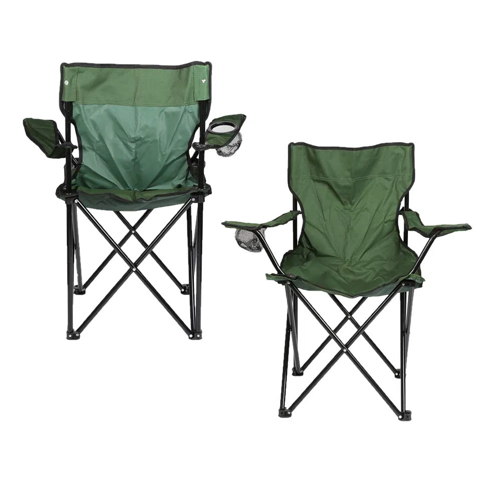 2 sedie pieghevoli da pesca con porta bevande, sedia da campeggio con braccioli, sedia da spiaggia, sedia pieghevole con borsa per il trasporto, fino a 130 kg (verde)