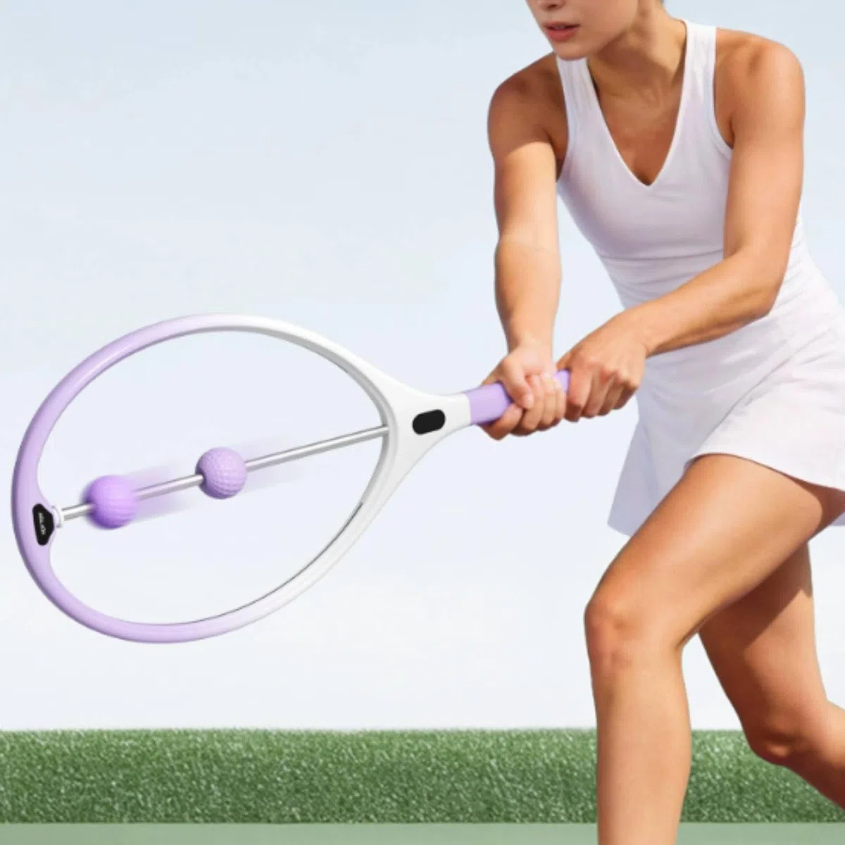 Baoblaze Dispositivo di Allenamento Tennis Racchetta Attrezzo Palestra Strumento Pratica con Asta Guida E Palla Integrata in Alluminio Impugnatura Antiscivolo
