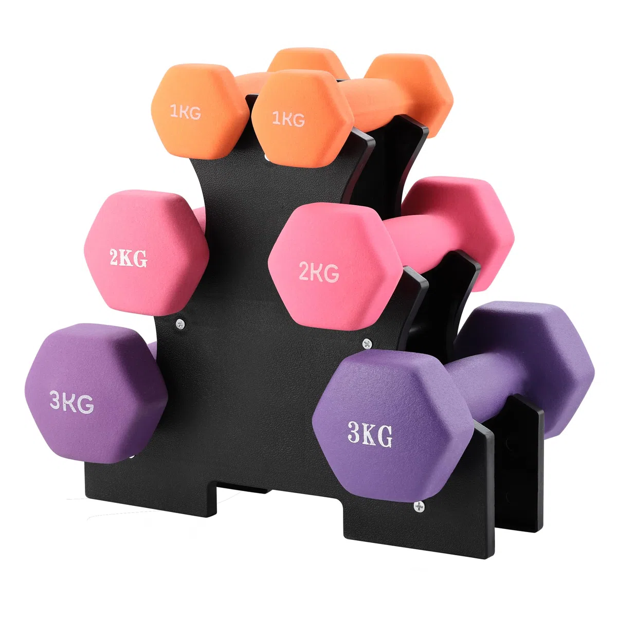 TEENO Manubrio in neoprene 9/12kg con supporto – Set di 6 manubri per allenamento per donne e uomini, antiscivolo, fitness a casa, allenamento braccia spalle
