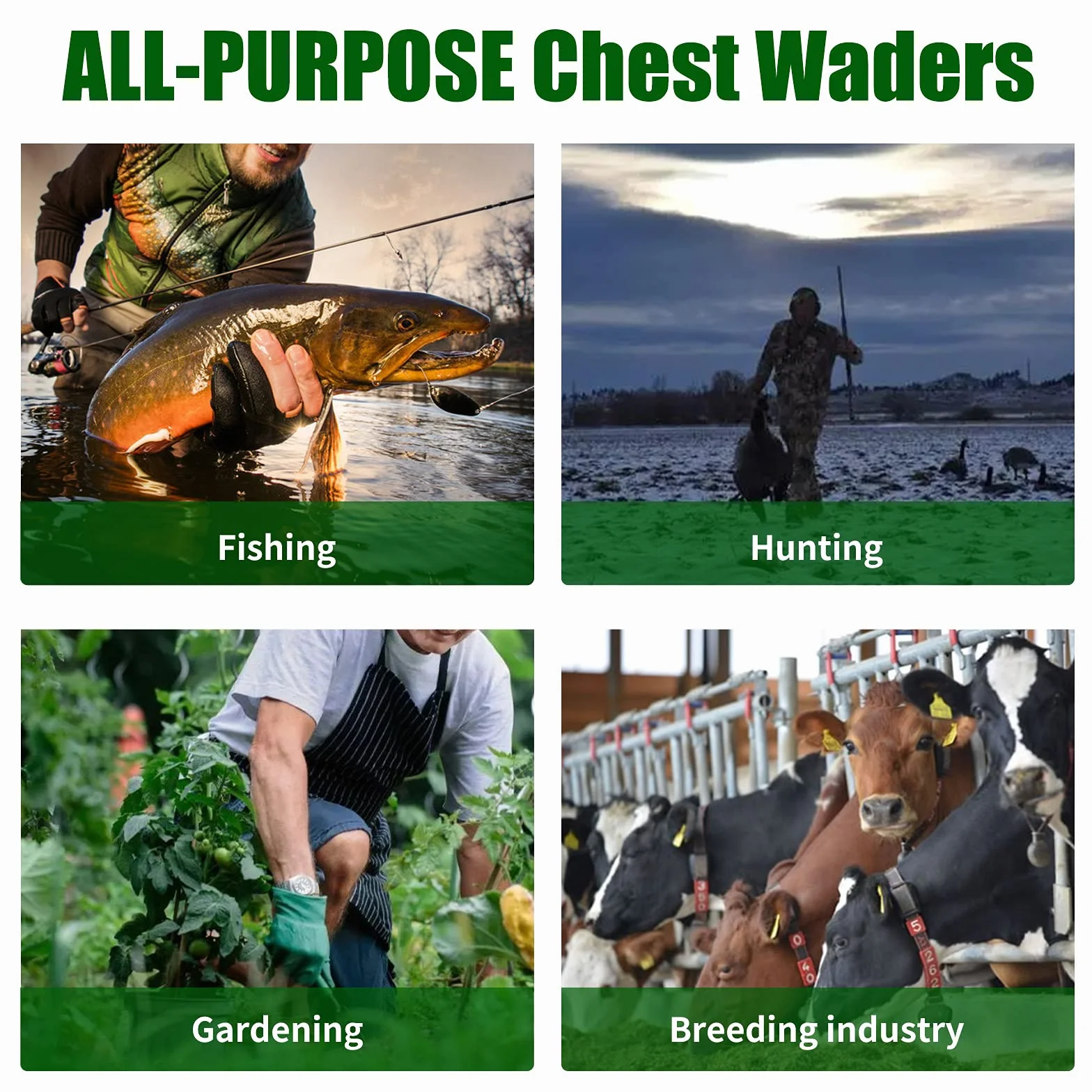 Croch Waders pesca Stivali da pesca per uomo e donna, impermeabili, in PVC e nylon con gomma, taglia 44, ideali per la pesca, verde