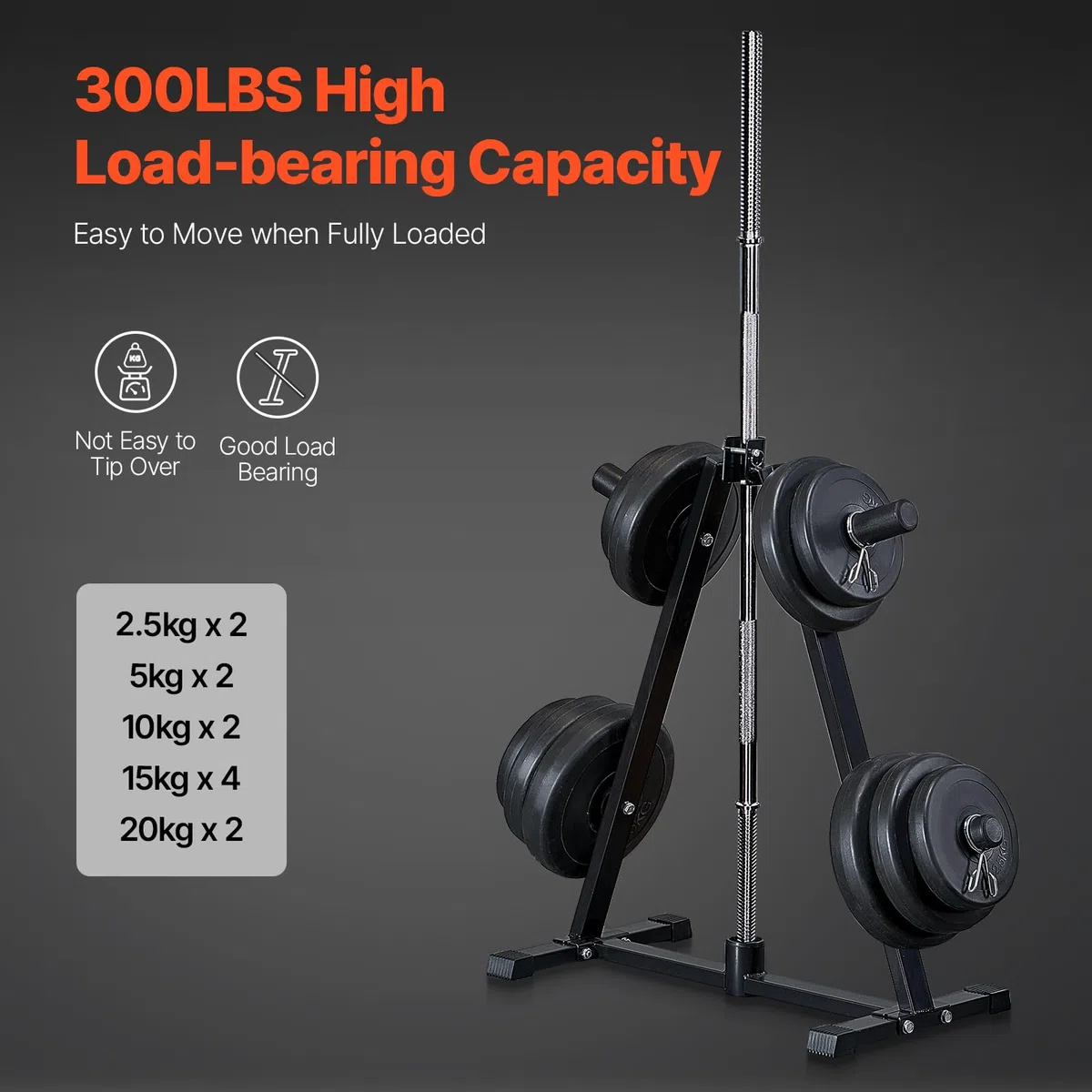 VEVOR Supporto per Dischi Pesi 50,8 mm Albero per Dischi Pesi con Telaio ad A, Albero per Dischi Standard, Carico di 136 kg Supporto per Pesi, Supporto per Bilanciere per Palestra Domestica, Nero