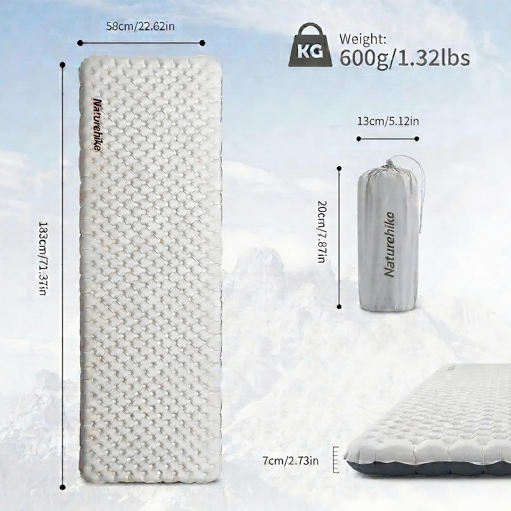 Naturehike Materassino autogonfiante ultraleggero, gonfiabile da campeggio, 3,5 R, durevole, portatile, materasso ad aria per letto singolo, per trekking, escursionismo, alpinismo, backpacking