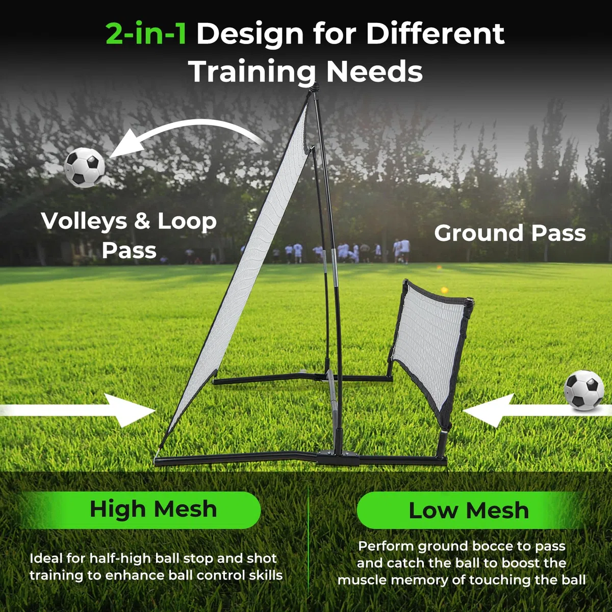 Soccer Trainer 80"x40", rete rimbalzante da calcio 2 in 1 con borsa per il trasporto, rete portatile per allenamento di calcio a due lati per abilità di passaggio di calcio, allenamento di squadra
