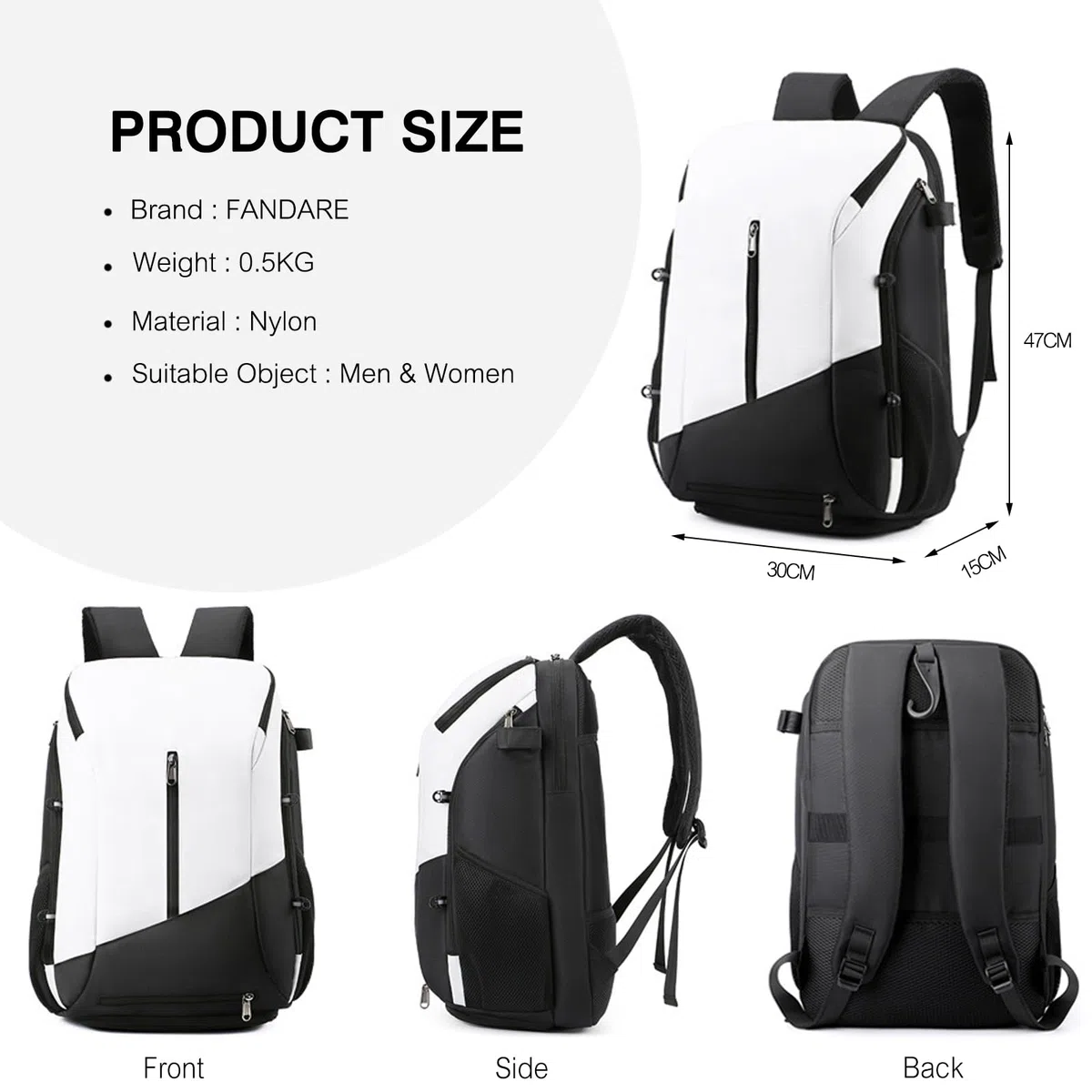 FANDARE Basket Borse per attrezzatura Tennis Badminton Zaini casual Zaino da Escursionismo Uomo Donna Zainetto PC Portatili Borsone Viaggio Zainetto Trekking Cartella con scompartimento di scarpe