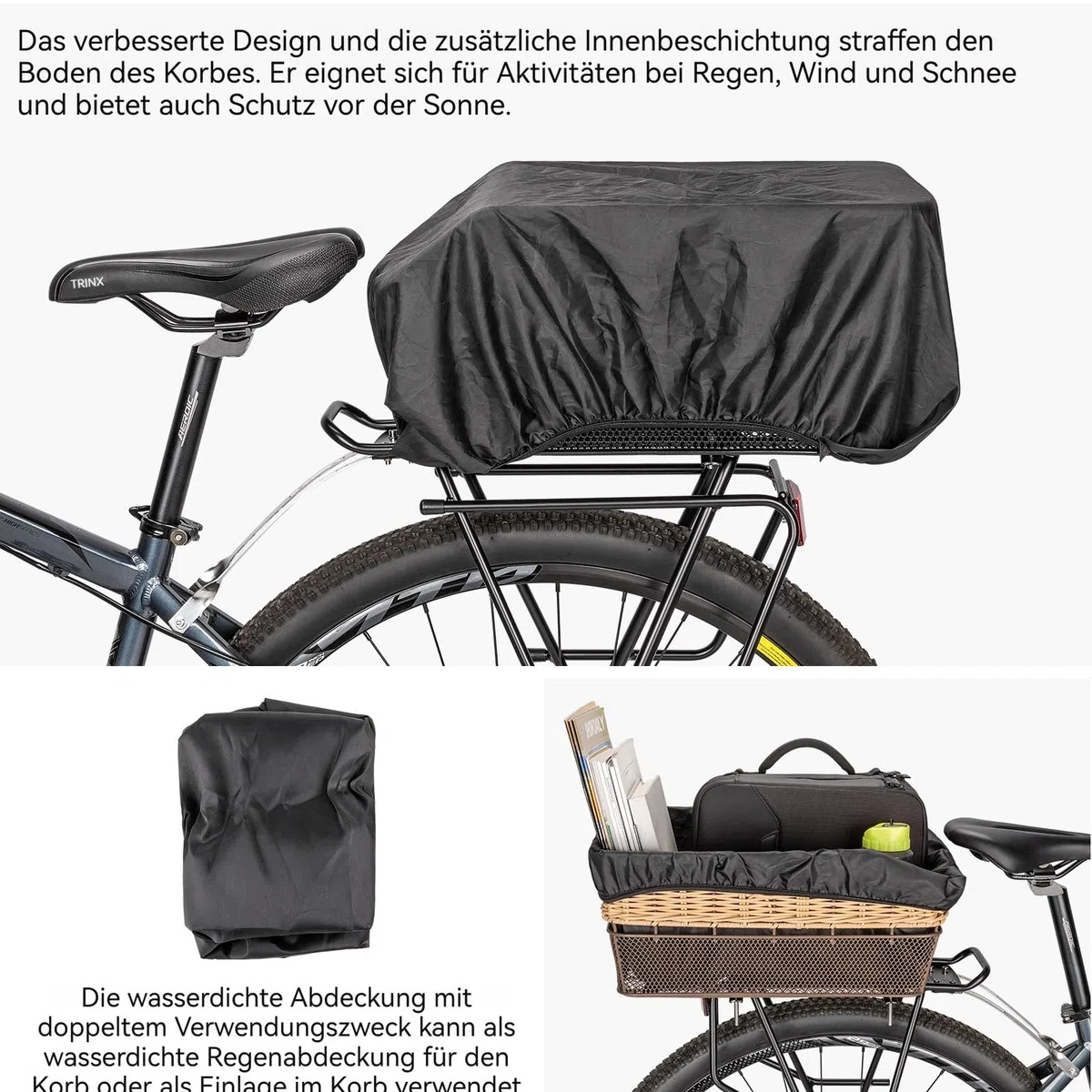 Cestino posteriore per bicicletta Weave, grande, 25 l, con portata fino a 20 kg, base in metallo, cestino per la scuola, per Rennard, resistente alle intemperie, non arrugginisce, e-bike