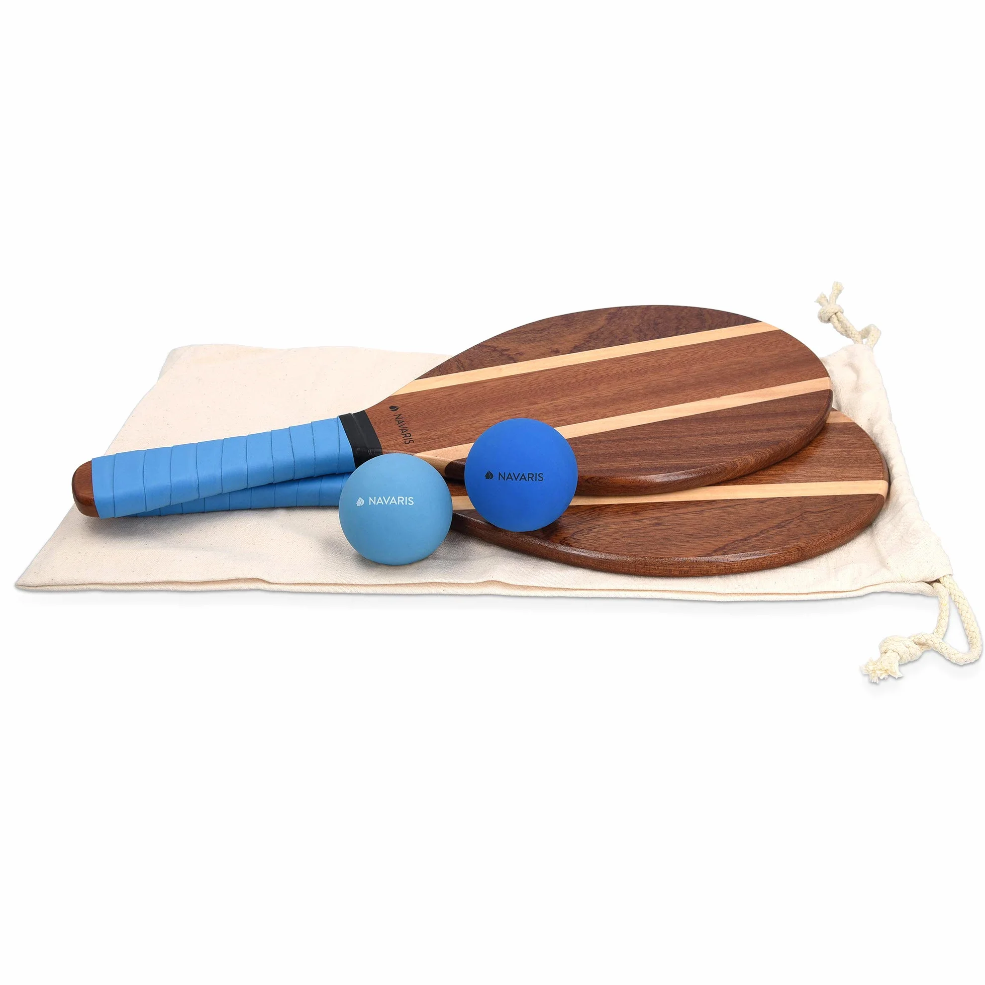 Navaris Set Racchettoni da Spiaggia Legno con Palline - Racchette Beach Tennis Coppia - Racchettoni Beach Tennis - Racchette da Spiaggia - Borsa Inclusa