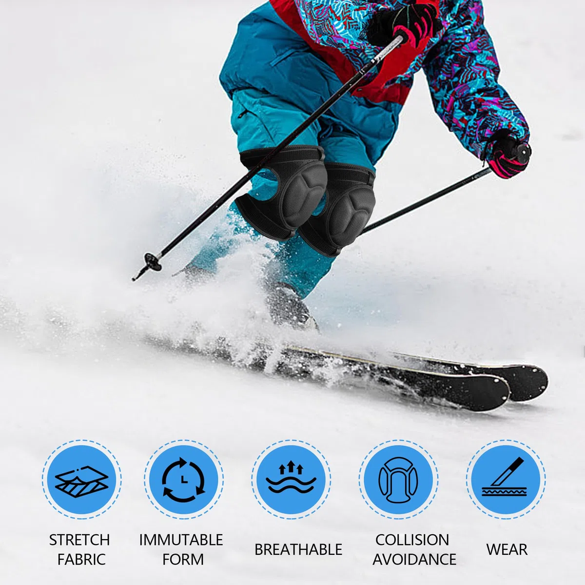 Confezione da 2 ginocchiere protettive per sci, gomitiere, per snowboard e snowboard, per bambini e adulti, antiscivolo, per pattinaggio, sci, snowboard, sport all'aria aperta
