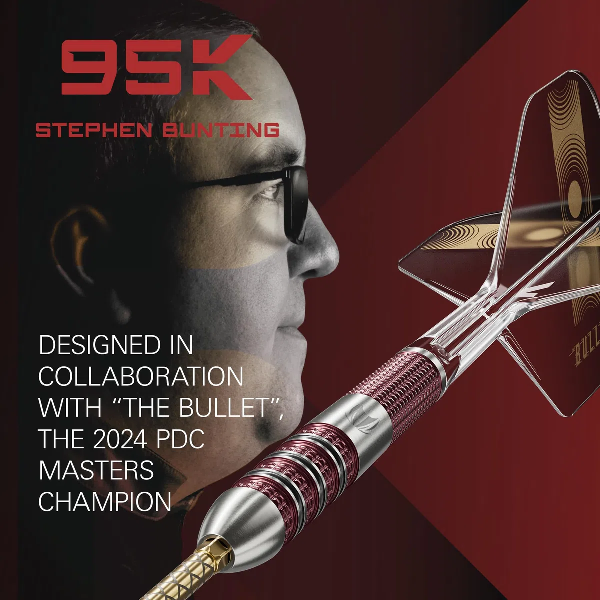 Target Darts Stephen Bunting 95K Set Dardi in Acciaio Swiss Point, 18G/22G/23G | Alette e Aste Kflex, The Bullet Player Edition Freccette al 95% di Tungsteno, Punte DX Dorate Ricambio Portachiavi