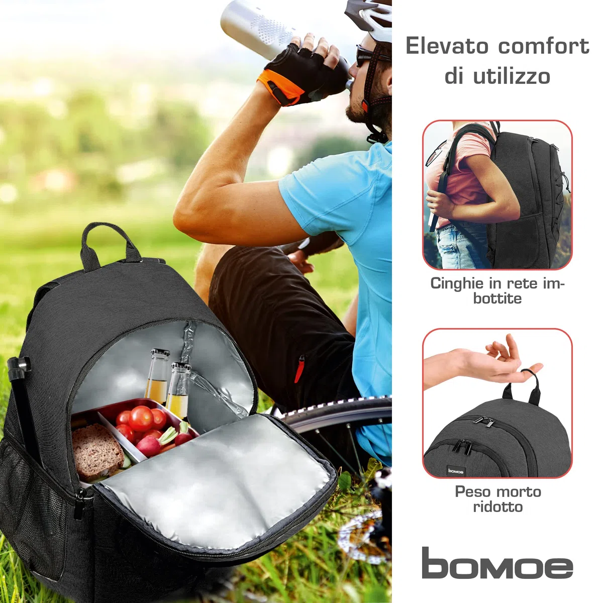 bomoe Zaino Termico 35 Litri - Borsa Termica per Aalimenti 45x19x33 cm - 16h Funzione di raffreddamento - Borsa Frigo Grande Antracite da Campeggio Pieghevole - Mantiene Caldo e Freddo - KR50