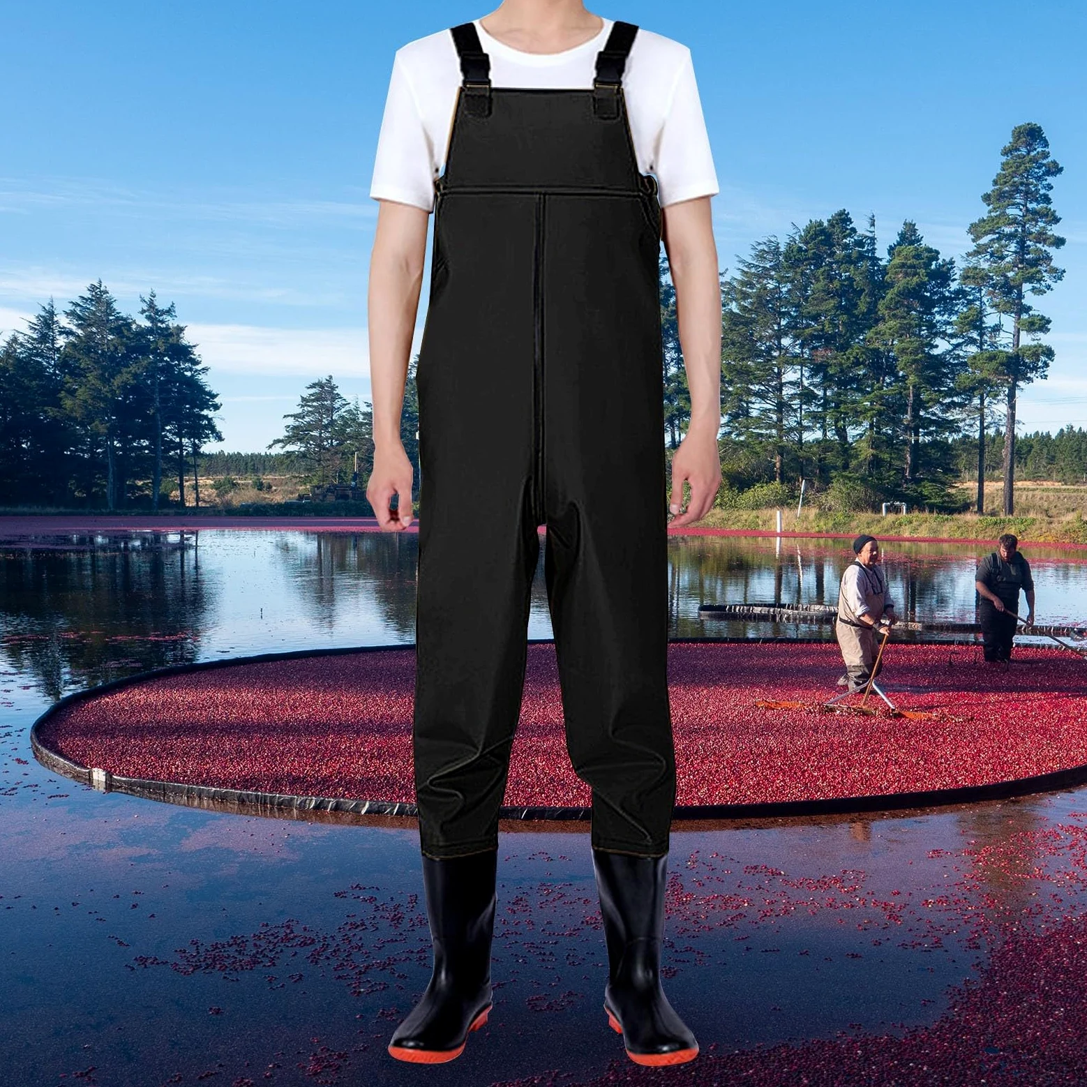 Pantaloni da pesca da uomo, impermeabili, in neoprene, con stivali, per pesca in acqua fredda e attività all'aperto, pagliaccetti, stivali da pesca, stivali di gomma antiscivolo