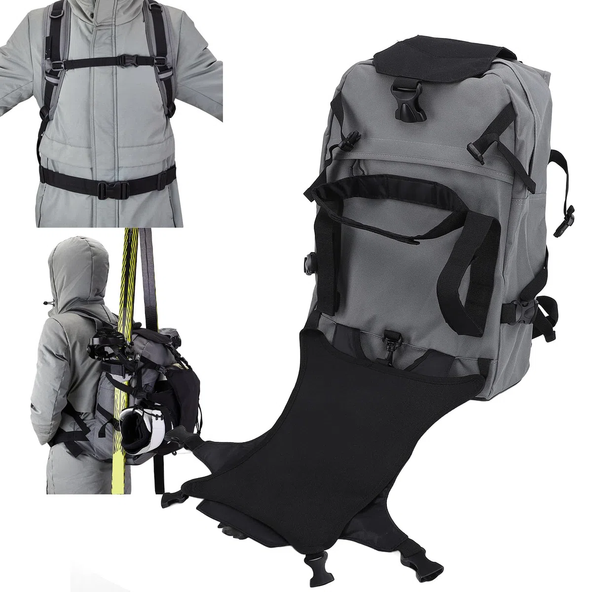 Borsa per Scarponi da Sci, Zaino da Sci in Tessuto Oxford 30 Litri con Scomparto per Casco, Zaino da Snowboard Impermeabile con Tasche Laterali e Cinghie Regolabili per Viaggi Escursionismo