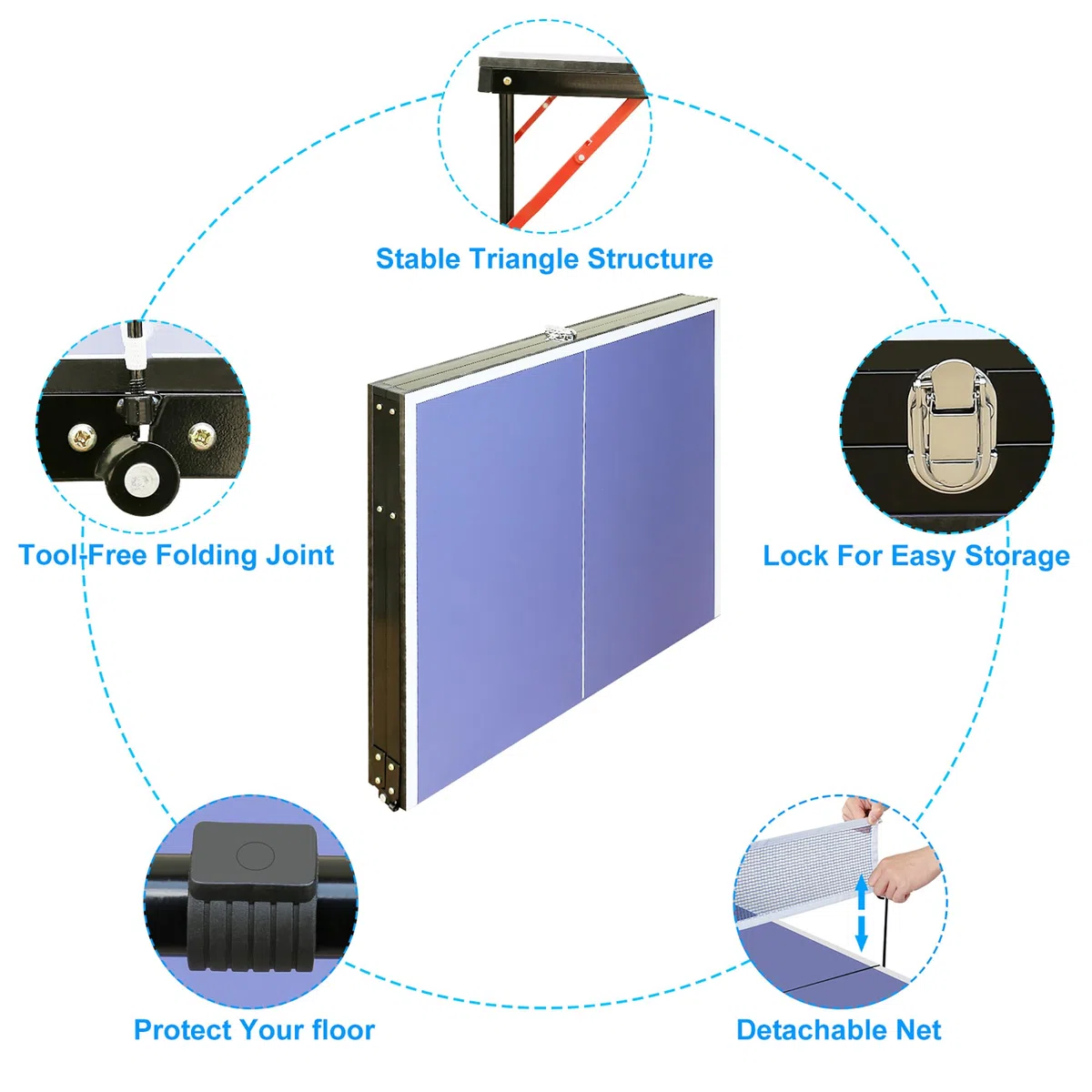 Tavolo da Ping Pong in MDF, Interno ed Esterno, Blu, 137.17x76.2x68.58 cm
