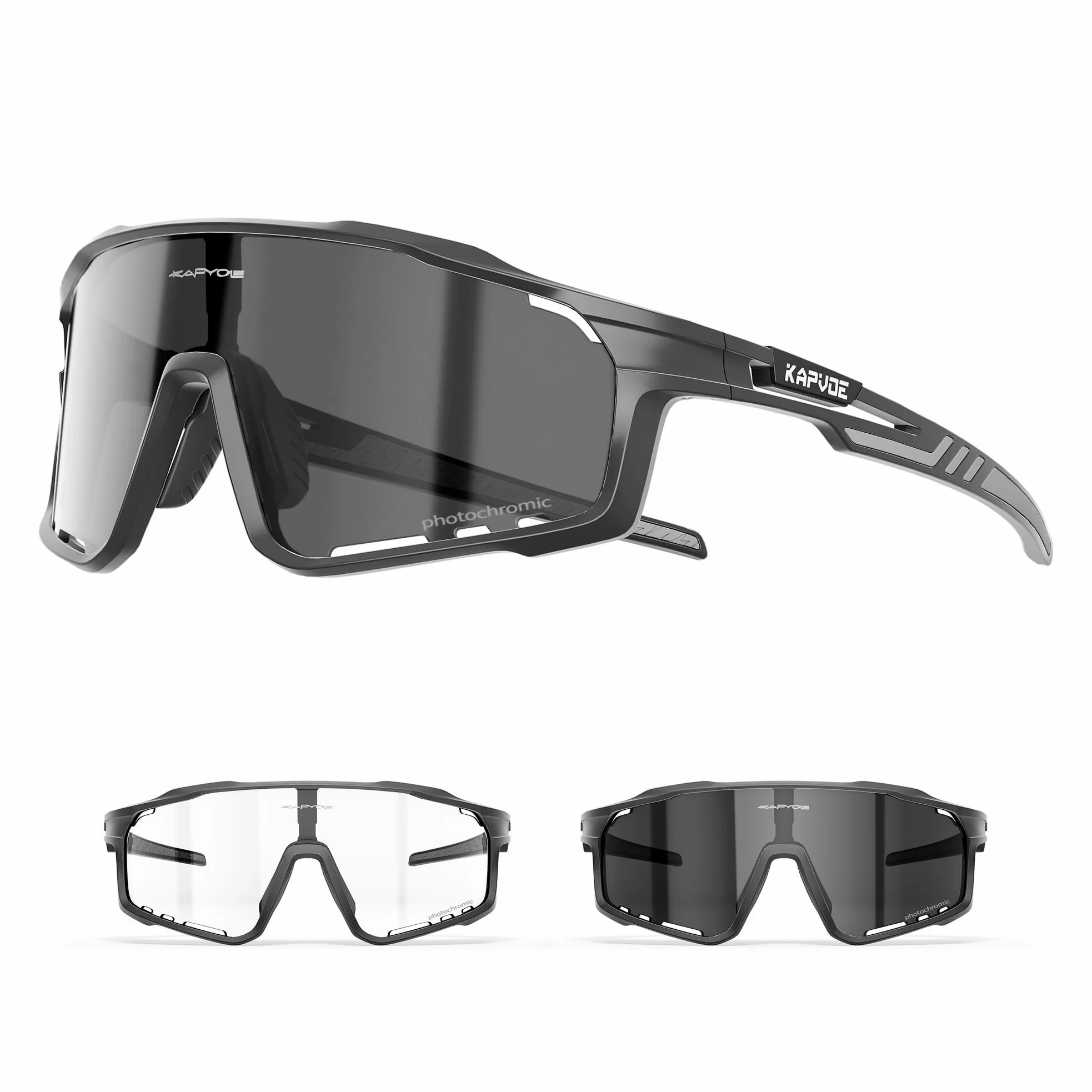 KAPVOE Occhiali Ciclismo Fotocromatici Colorati UV400 Uomo Donna K76 | Trasparente a blu fotocromatica colorata CAT.1-CAT.2, UV400, ventilazione, nasello regolabile