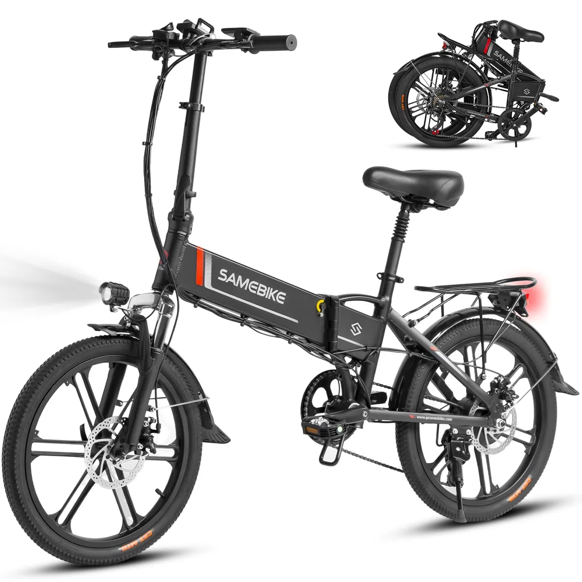 SAMEBIKE Bicicletta Elettrica Piegevole 20" Ebike per Pendolari Motore Brushless 250W 25km/h E-Mountain Bike per Tutti i Terreni Batteria Rimovibile 48V 10AH 70-80KM Autonomia Commuting bike