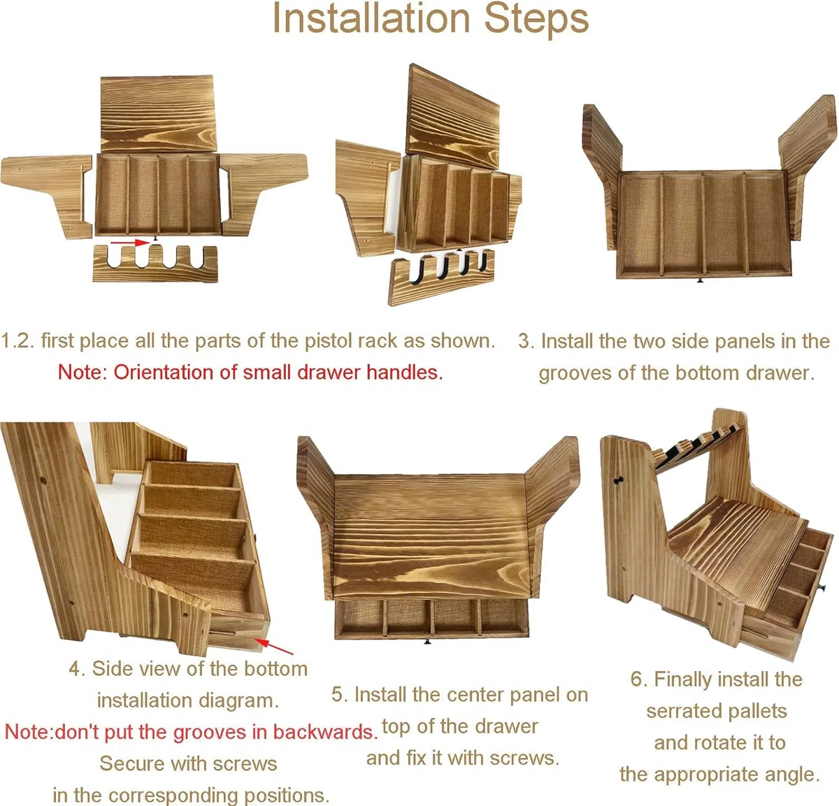 BeNtLi Porta Pistole - Espositore Porta in Legno Massello Raccolta nel Cassetto Conservazione Sicura delle Pistole, Contiene da 4 A 6 per Esposizione (4 Pack)