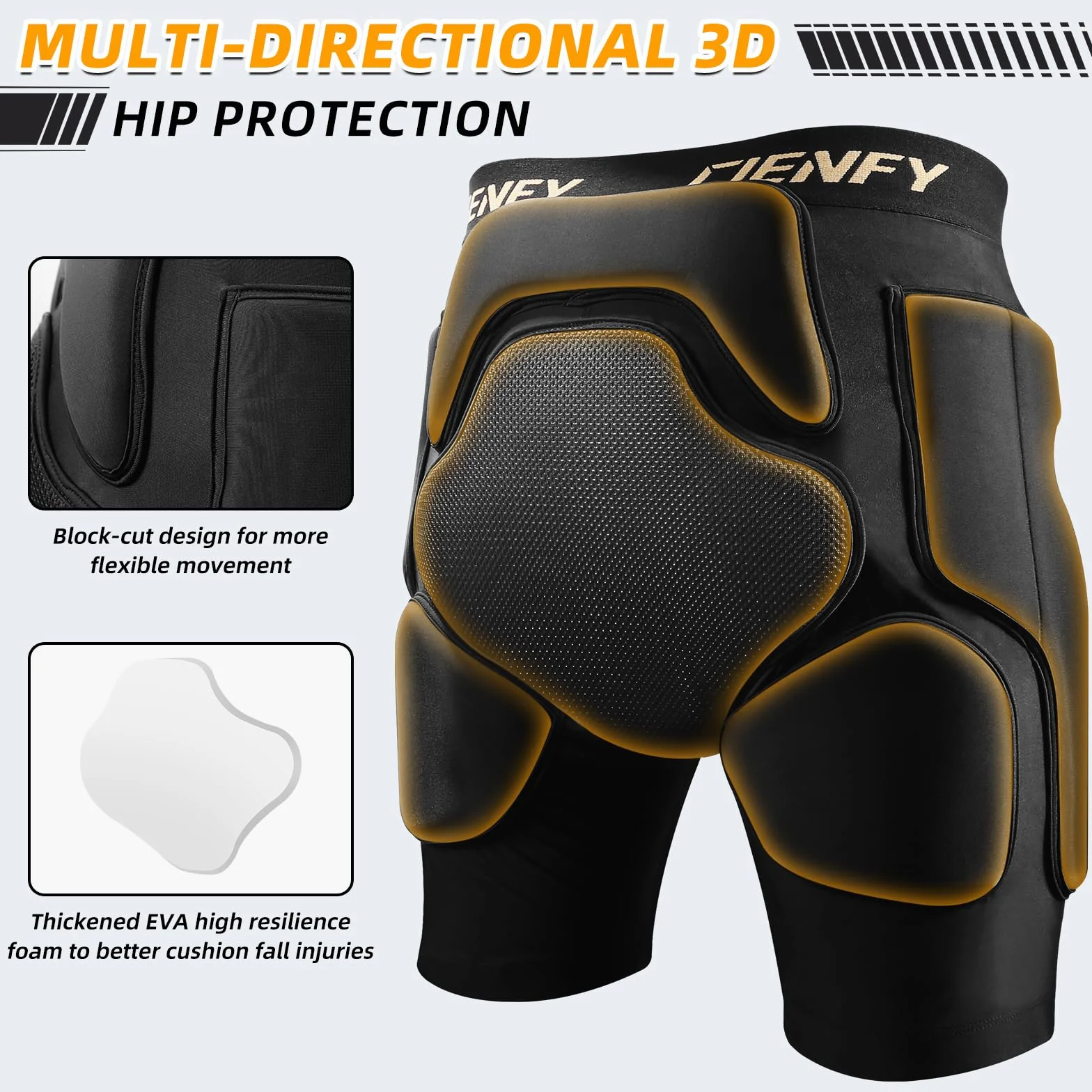 Cienfy Pantaloncini imbottiti protettivi 3D in EVA per sci, pattinaggio, snowboard, skateboard