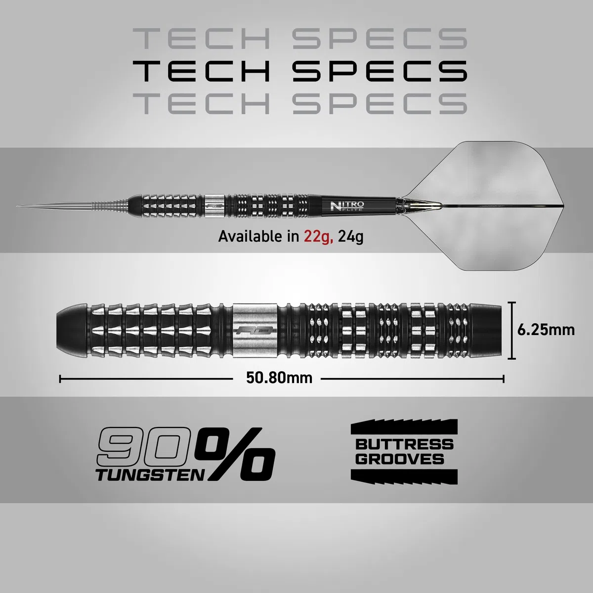 RED DRAGON Darts – Recon Series – Freccette professionali al 90% di tungsteno – Nitro Flite – Volo/pozzo integrato, freccette e fusti | Frecce in acciaio 21 g, 22 g, 23 g, 24 g e 25 g, punta morbida