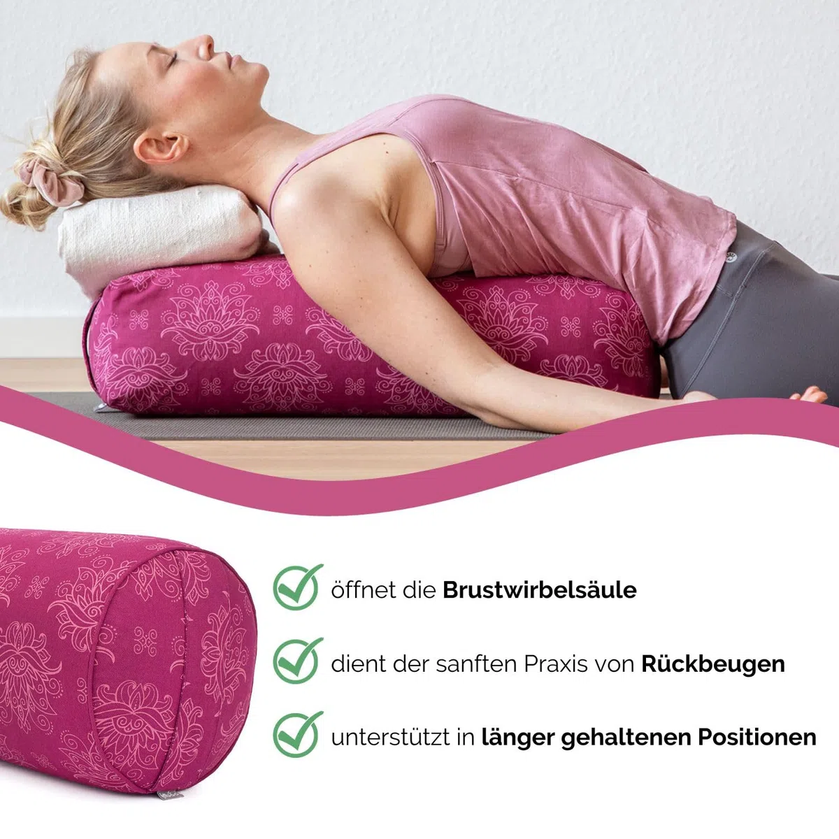 Bodhi Cuscino Bolster per Yoga Ø 23 cm | Maharaja Collection | Rivestimento Rimovibile e Lavabile in 100% Cotone | Rullino Yoga con Imbottitura di Farro Bio | Cuscino Yoga per Yoga Restaurativo & Yin