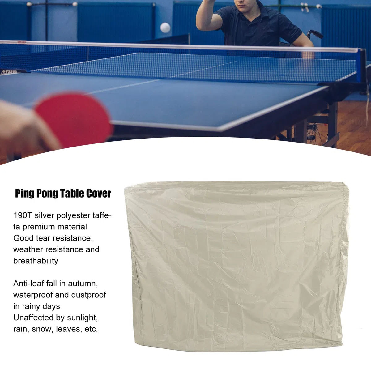 Septpenta Copertura Antipolvere per Tavolo da Ping Pong, Rivestimento in Argento 190, Resistente agli Agenti Atmosferici, Copertura per Tavolo da Ping Pong o Tavolo Lungo in Stile Coulisse