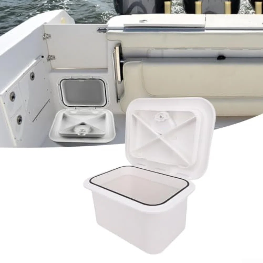 Scatola portaoggetti per attrezzatura da pesca integrata, in ABS, impermeabile, per barche, yacht, cabine, organizzazione 37,5 x 27 x 17,5 cm, bianco e nero