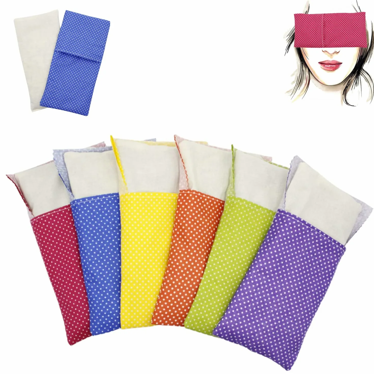 Cuscino per gli occhi "Pack 6 - colours" (contiene 6 interni e 6 fodere lavabili) | Semi di lavanda e riso | Yoga, Meditazione, rilassamento, riposo oculare.