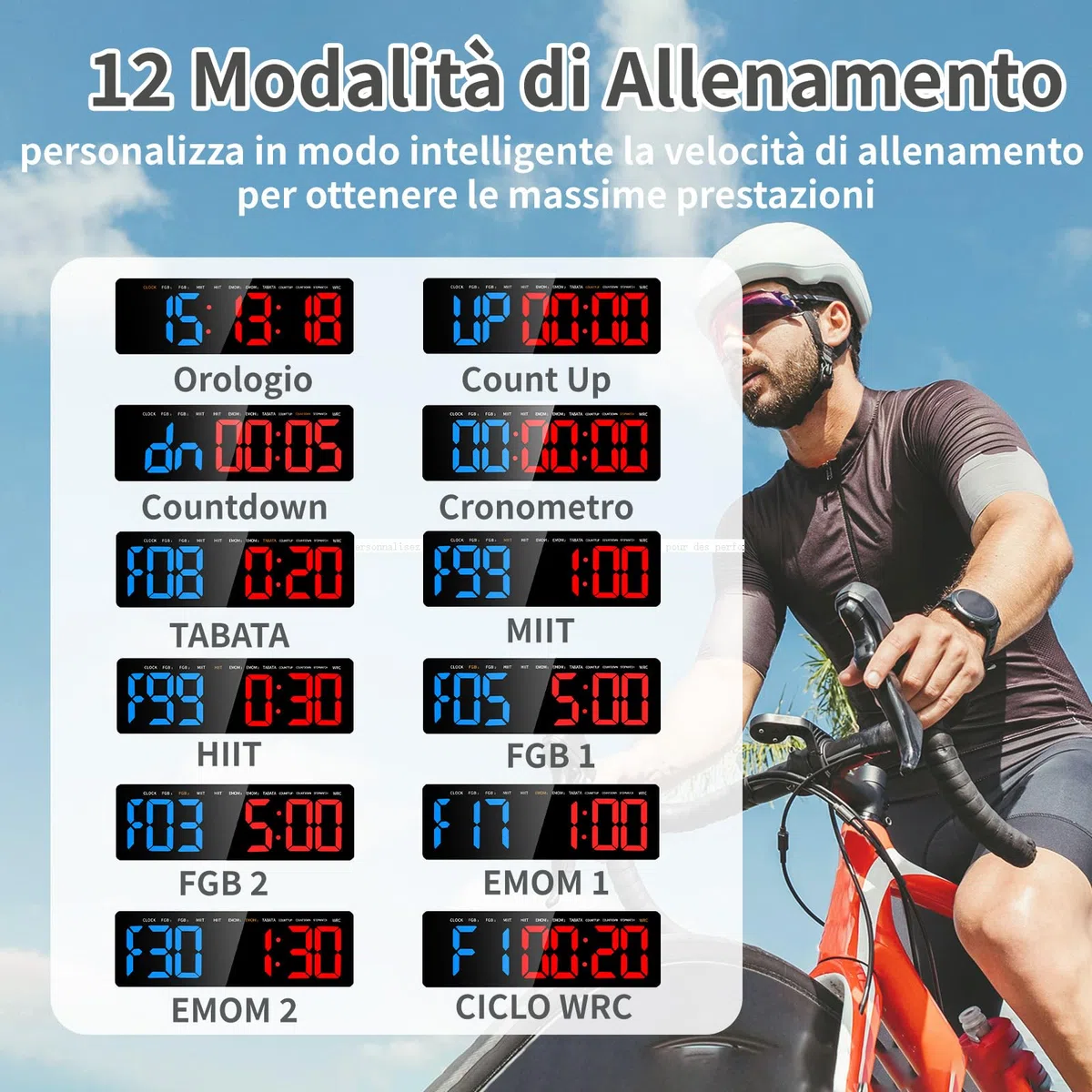 Timer da Palestra, 12/24H Orologio da Parete Digitale con Telecomando, 16'' Gym Clock con Supporto, LED Timer Allenamento a Intervallo con COUNTDOWN/UP Cronometro per Casa Garage((Blu+Rosso)