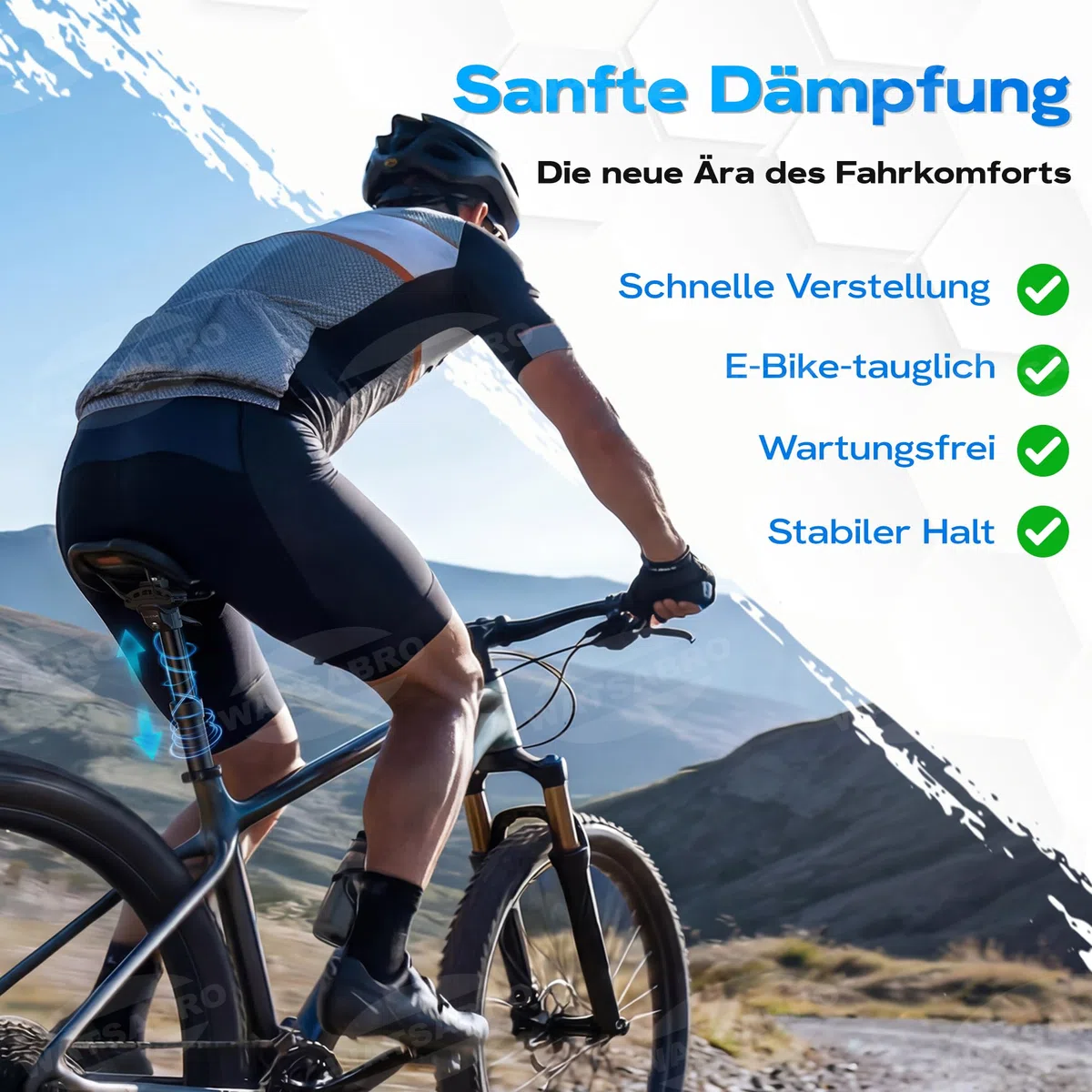 WATSABRO Reggisella ammortizzato con 2 manicotti distanziatori, asta sella per bicicletta [Ø27,2 / 30,9 / 31,6]