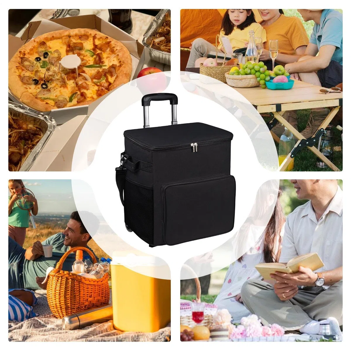Cooler on Wheels - Carrello con ruote, carrello con manico, 35 l, isolato, a prova di perdite, borsa da viaggio per esterni, patio, picnic, campeggio, shopping