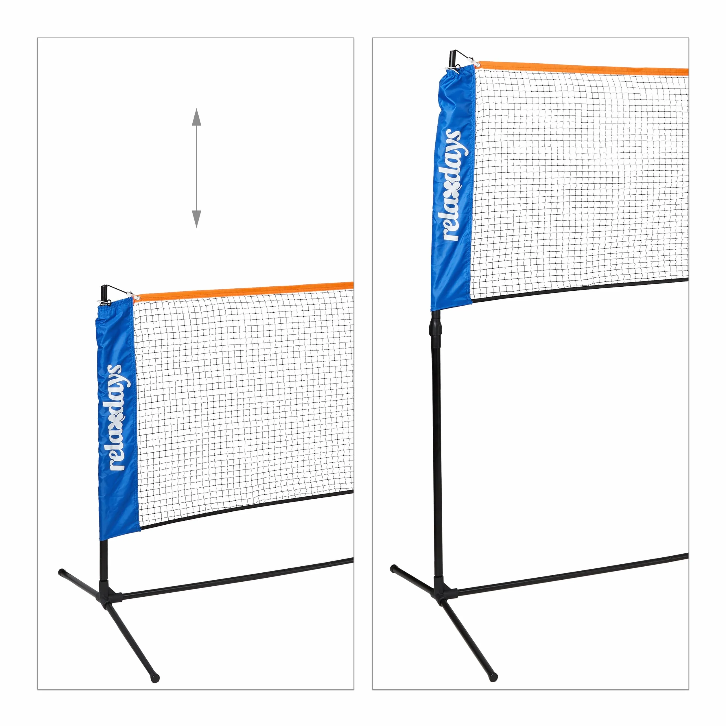 Relaxdays Rete da Badminton, Regolabile in Altezza fino a 225 cm, Campo Beach Volley Portatile, con Custodia, Nero Blu