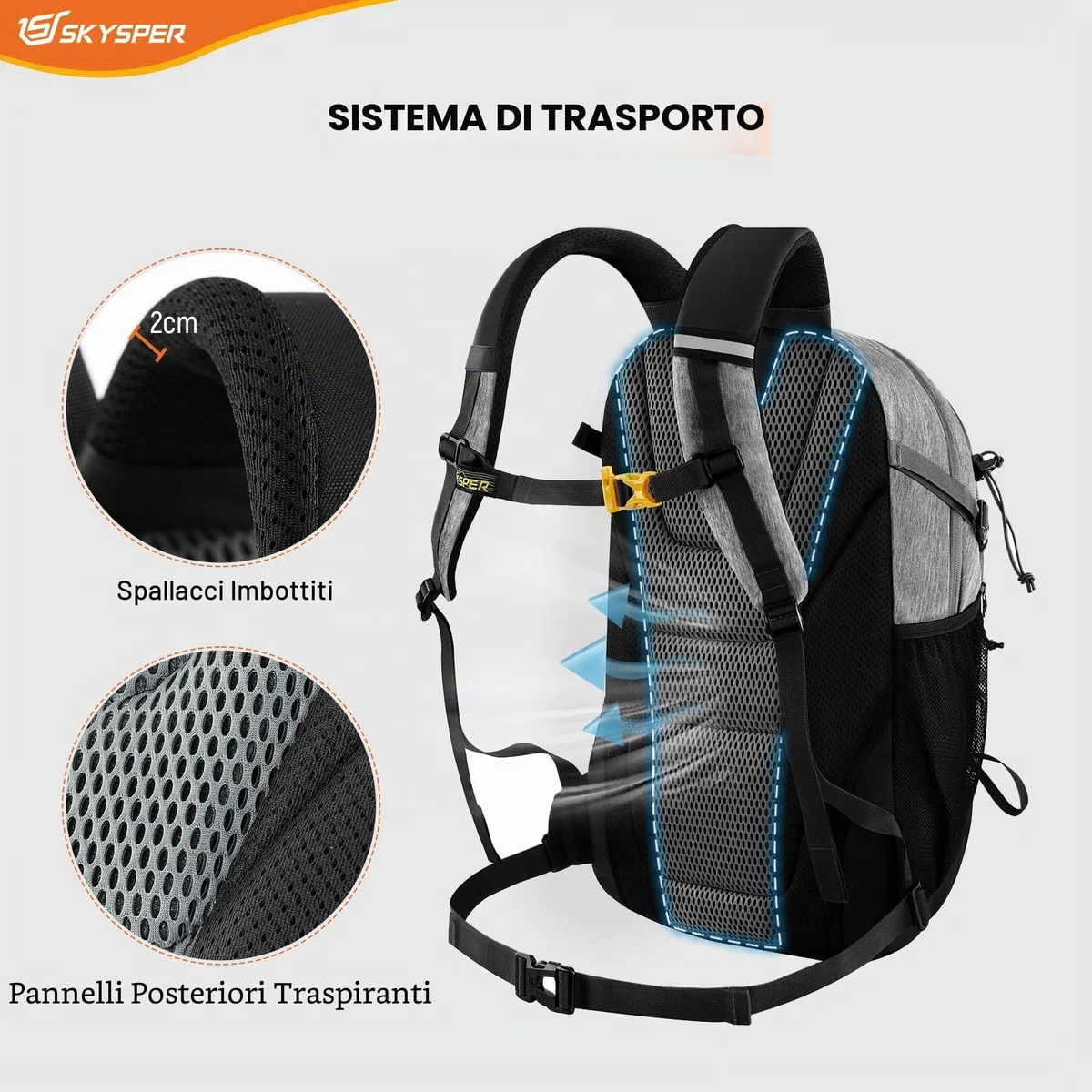 SKYSPER 30L Zaino da Hiking con Scomparto per le Scarpe Zaino Sportivo per Escursioni Viaggi Trekking