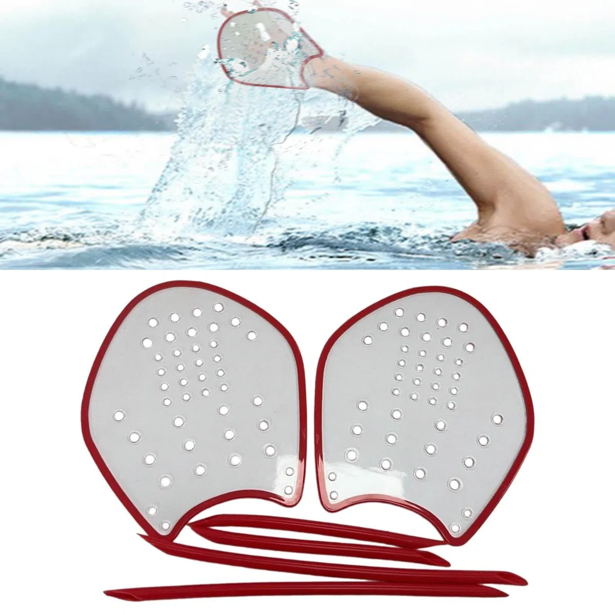 Milageto 2 Pezzi Palette Nuoto Palette per Allenamento Nuoto Paletta Ergonomica PC Silicone con Ottima Aderenza E Fori Accessorio per Incrementare velocità