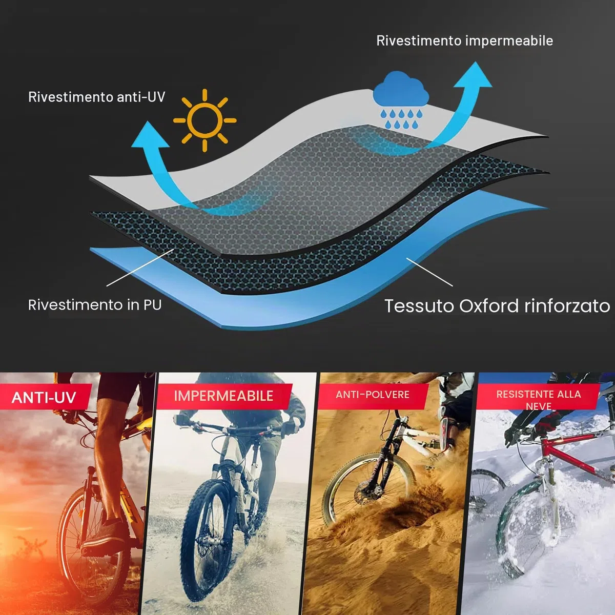 Zettum Telo protettivo per 3 biciclette, fisse e all'aperto, resistente, impermeabile, rivestimento in poliuretano 600D