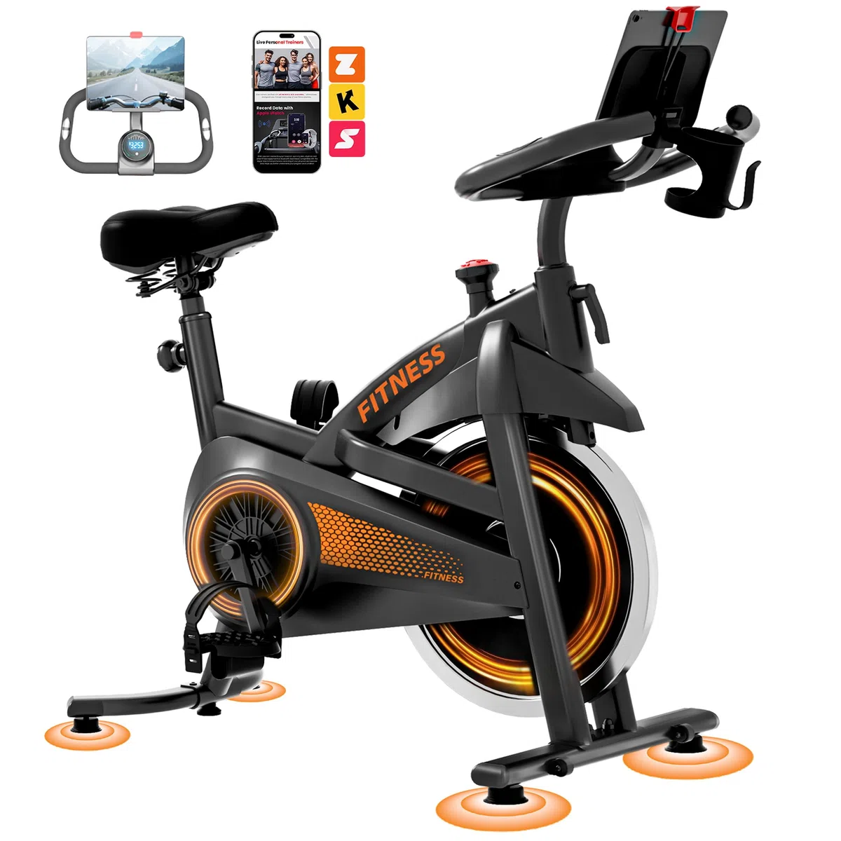 CURSOR FITNESS Cyclette da casa professionale, Cyclette professionale | con misurazione della frequenza cardiaca e display LED, Spin bike con app, capacità di carico fino a 136 kg