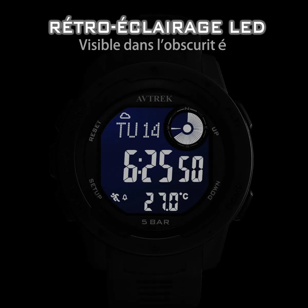 AVTREK Orologio sportivo digitale per adolescenti con altimetro e barometro, orologio da esterno, orologio sportivo impermeabile per esercito e militari (nero)