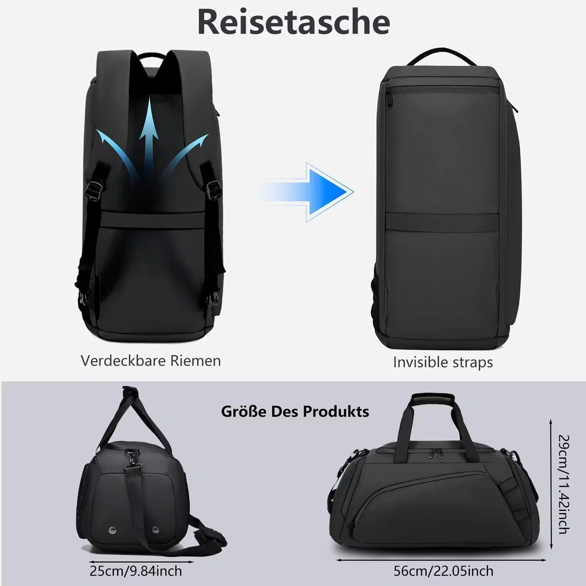 Borsone Palestra Uomo Grande 40L Zaino da Viaggio Borsa Palestra Donna Impermeabile Duffel Bag con Porta Scarpe e Tasca Umida Borsa da Viaggio da Viaggio per Sport Fitness Campeggio,Nero