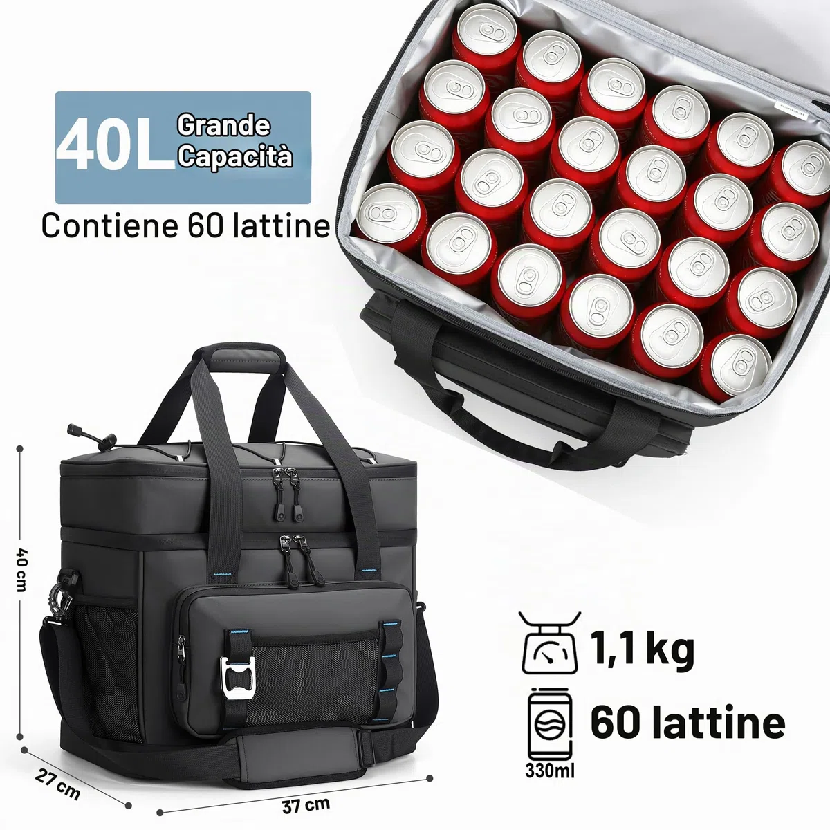 Borsa frigo da 40 l, grande, pieghevole, impermeabile, a doppia parete, borsa termica isolata, borsa da picnic