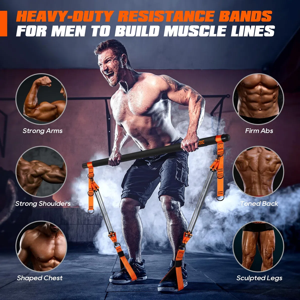 Pilates Equipment, Heavy Duty Pilates Bar Kit with Resistance Bands for Men, Strength Training Bar for Legs, Hip, Waist Back, Arm, Abs, Chest, Shoulders, Portable Home Gym Full Body Workout Equipment