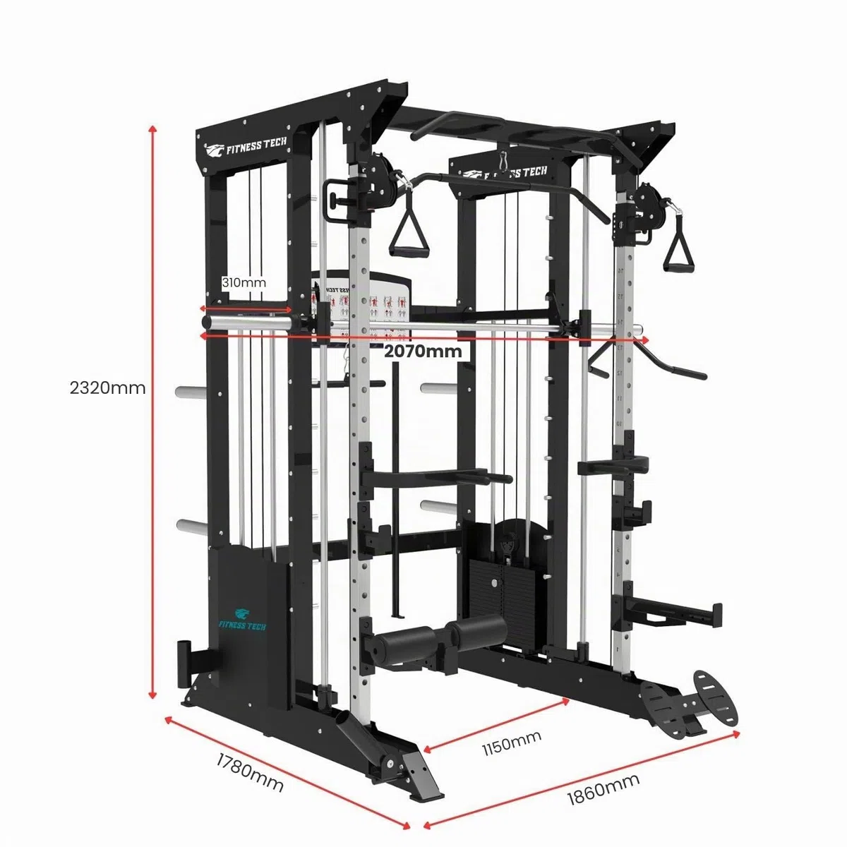 Multistazione Palestra Compatta F12 Smith Machine Home Gym 120 kg | Macchina Palestra Multifunzione con Multipower, Pulegge 2:1, Lat Machine e Barra Olimpica