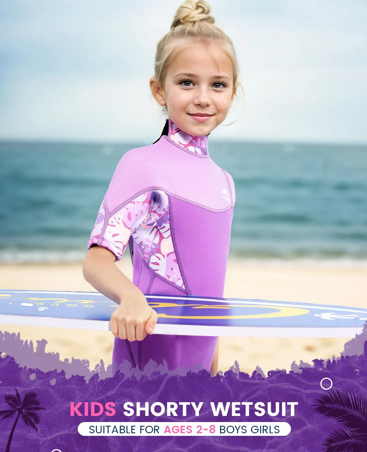 Gogokids Muta corta in neoprene per bambini, 2,5 mm, con cerniera posteriore, comoda e calda, in neoprene UV, per nuoto, snorkeling e surf, età 2-8 anni, per ragazzi e ragazze