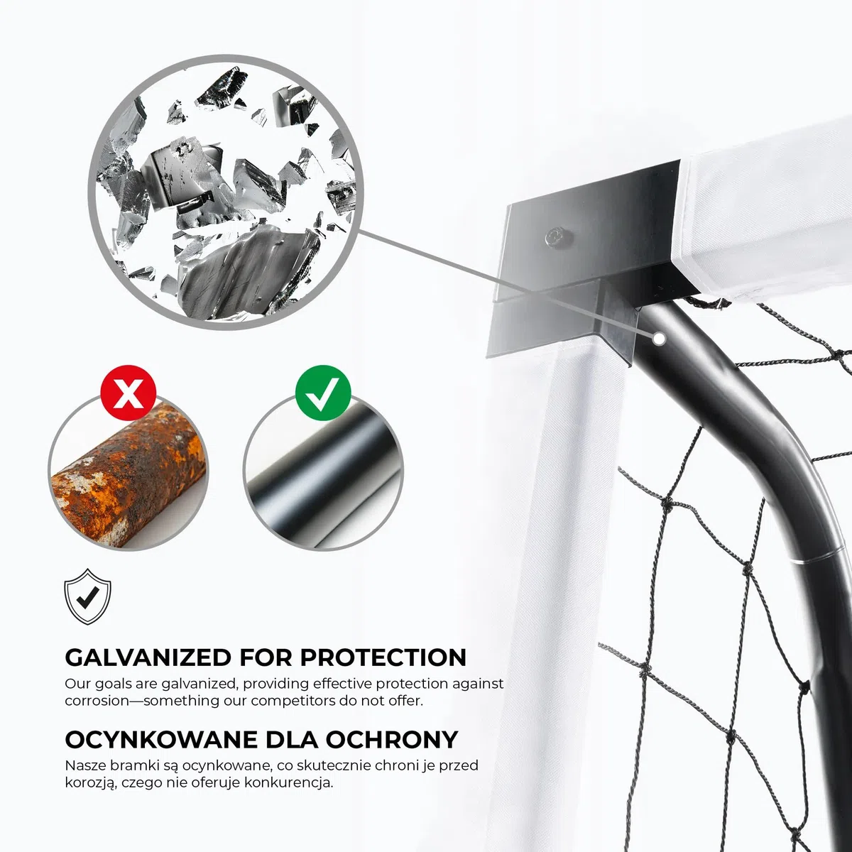 OneTeam Porta da Calcio Per Bambini e Adulti 300x200| 300x160 cm Porta da Calcio con Struttura Stabile e Resistente e di Qualità Porta a Futbol per Training Acciaio Rete Installazione Facile Bianca