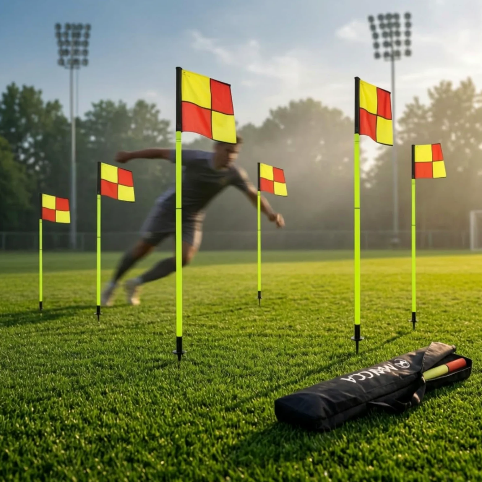 kowaku 4 Pezzi Kit Bandierine per il Calcio Picchetto Portatile Bandiera d’angolo con urevole Attrezzatura Sportiva per Allenatori