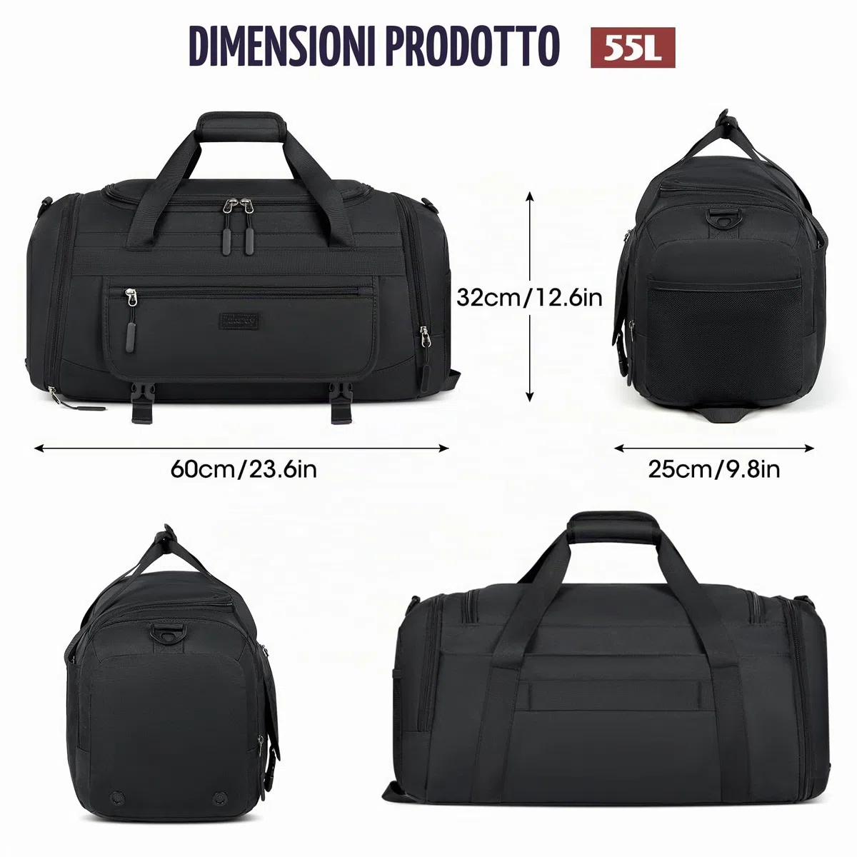 Borsone Palestra Borsa Sportiva con Tasca Bagnata e Scomparto Scarpe Impermeabile Borsone da Viaggio per Uomo Donne Grande Capacità Borsa da Palestra per Sport Viaggi Nuoto,55L